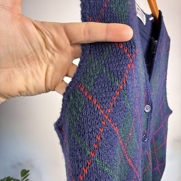 Vintage Knitted Grandma Grandpa Argyle Sweater Vest | Karen Scott - Picture 2 of 6